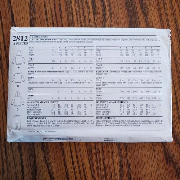 Vintage 90s Style Pattern 2812 Uncut Sweatshirt Hoodie Pants Shorts 4 5 6 7 8 9 - Picture 3 of 3